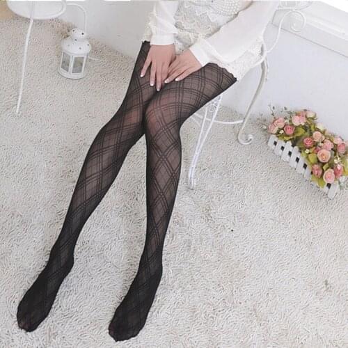 Womens Fashionable Retro Plaid Jacquard Nylon Tights With Fine Mesh Diamond-Patterned Sexy Pantyhose Fishnets Elegant And Grace
