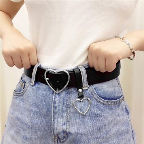 Women Adjustable Heart Buckle, Heart Shaped Thin Belt, High Quality Punk Fashion Belts