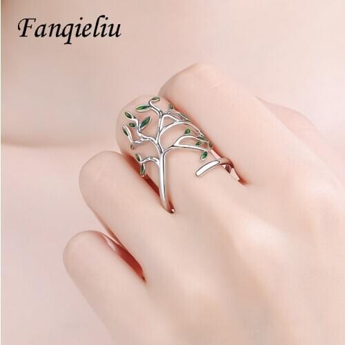 Fanqieliu Vintage Tree Solid 925 Sterling Silver Ring For Women Adjustable Wedding Bands FQL20499