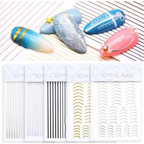 1 Pcs Metal Nail Sticker Gold Silver 3D Curve Stripe Lines Tape Geometric Nail Decals Decoration DIY Foil Tips