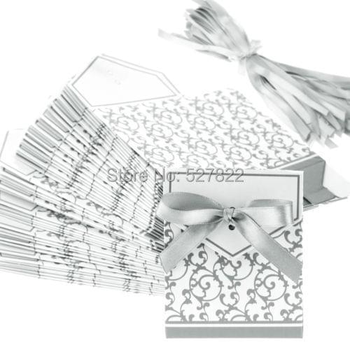 100pcs Silver With Ribbon Wedding Decoration Box Party Candy Box Favor Gift Boxes Wedding Boxes Free Shipping