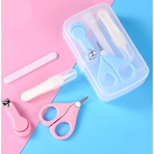 4Pcs/Set Multi-function Baby Safety Care Nail Trimmer Scissors Nail Clippers Baby Nursing Tools with Solid Color Storage Box