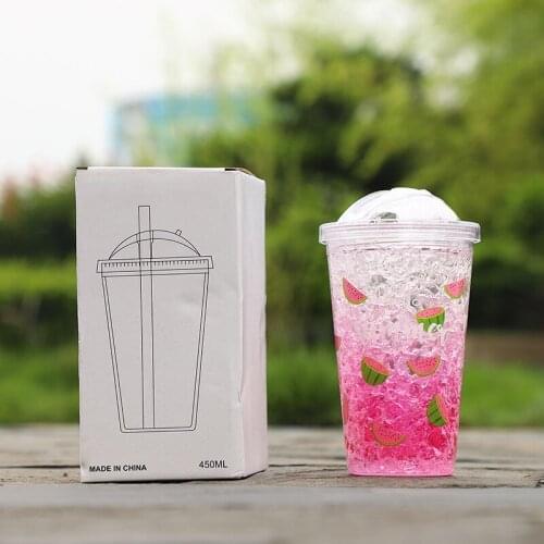 450ml Creative Straw Cup In Summer Student Double Pipette Portable Water Cup Ice Cup for Refrigeration