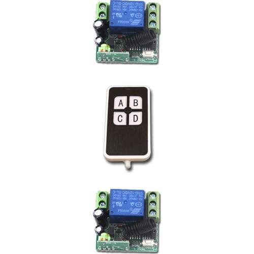 A B C D Key RF Wireless Remote Control Switch Transmitter 12V Mini 1CH Relay Switches with 2pcs Receiver Compatible 315/433mhz