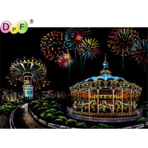DPF Scratch Pictures Amusement Park Paper 41x28.7cm Creative Set Screen Postcard Art Gifts Fashion DIY Drawing Picture Wall