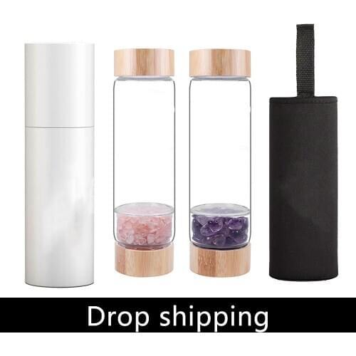 Natural Crystal Water Bottle Healing Obelisk Elixir Quartz Crystal Energized Healthy Drinking Glass Bamboo Water Vintage Bottle