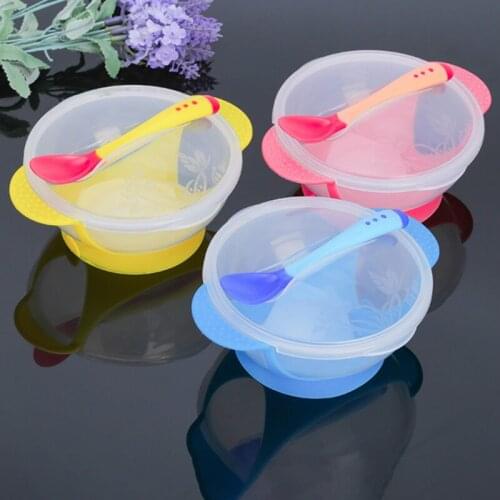Baby Training Bowl Learning Dish Baby Feeding Bowl With Temperature Sensing Spoon Suction Cup Bowl Childrens Tableware Set