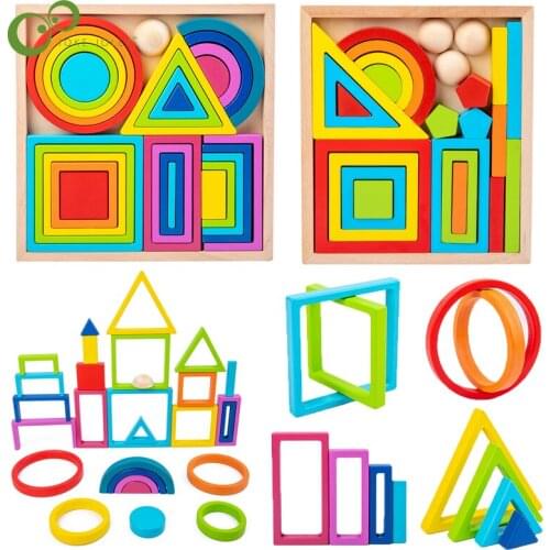 Baby Wooden Rainbow Stacker Stacking Party Games Toys Kids Creative Building Blocks Montessori Educational Toys Children YJN