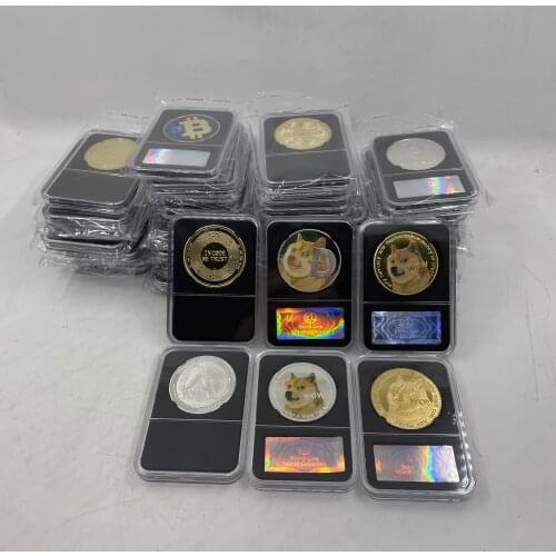 Dogecoin/Bitcoin/ETH/Litecoin/Dash/Ripple/Monero/EOS Metal Physical Silver/Gold Ada Cardano Coin with Acrylic Case Mome design