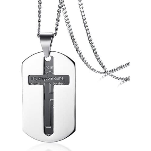 Stainless Steel Military Double Dog Tag Bible Verse Christ Engrave Religious Pendant Necklace Jewelry Gift For Him with Chain