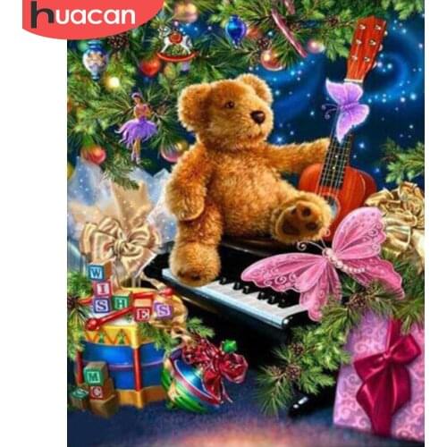 HUACAN Diamond Mosaic Christmas DIY Diamond Embroidery Cross Stitch Bear Rhinestone Painting Full Square Home Decor