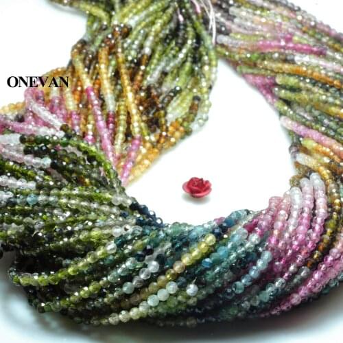 ONEVAN Natural AA Colorful Tourmaline Faceted Round Beads 2.3mm 2.8mm Loose Stone Diy Bracelet Necklace Jewelry Making Design