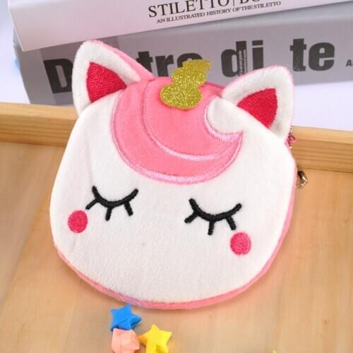Cartoon plush unicorn coin purse cute cartoon coin purse girl embroidery key case storage bag children gift coin bag Christmas