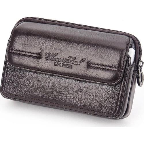 Men Genuine Leather Flip Belt Hip Fanny Bag Cigarette Purse Pocket Real Cowhide Cell Mobile/Phone Case Skin Cover Bum Waist Pack