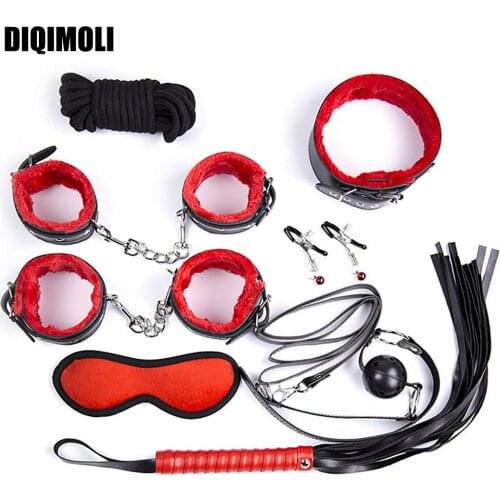 BDSM Bondage Set Handcuffs Whip Eye Mask Sex Collars Mouth Plug Nipple Clip Couples Flirting Sex Toys for Fetishism Sex Games