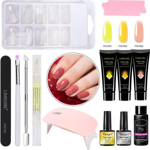 13pcs Manicure Set Nail Polish Set LED Lamp False Nail Extension Builder Polygels Set Base Top Coat Acrylic Solution KIt