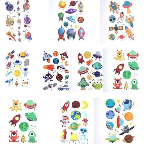 10pcs Kids Cute Spacecraft Child Temporary Body Art Tattoo Sticker Waterproof Stickers