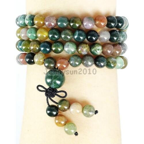Natural Indian Ag-ate 6mm Gems Stone Buddhist 108 Beads Prayer Mala Multi-Purpose Stretchy Bracelet Necklace 5Strands/Pack