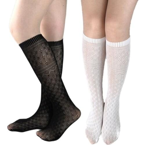 New Summer Japanese Kawaii Women Socks Sexy Vintage White Mesh High Socks Ultra-Thin Fishnet Long Socks for Girls Cute Hosiery