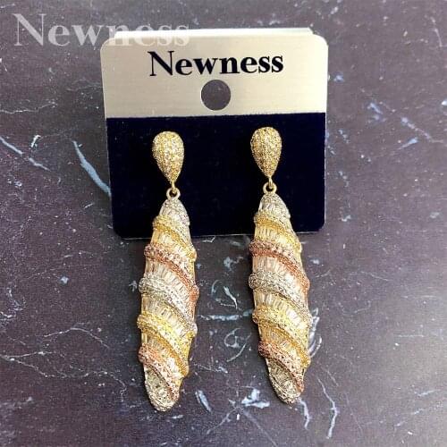 Newness Luxury Water Drop Full Mirco Pave Cubic Zircon Silver Color Dubai Wedding Copper Jewelry Earring