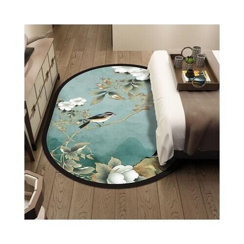 PAYSOTA New Chinese Style Domestic Oval Carpet Living Room Bedroom Bedside Tea Table Cloakroom Classic Non-Slip Mat