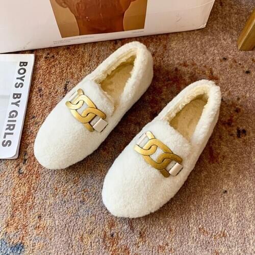 Autumn Winter Womens Shoes New Plus Lmitate Cashmere Lamb Hair Fashion All-match Single Shoes Peas shoes 2020 Woman Footwear