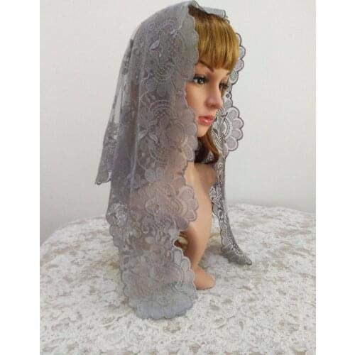 Gray Embroidery Spanish Lace Mantilla Veil ,Catholic Chapel Lace Veil Mantilla ,Wedding Lace Veil