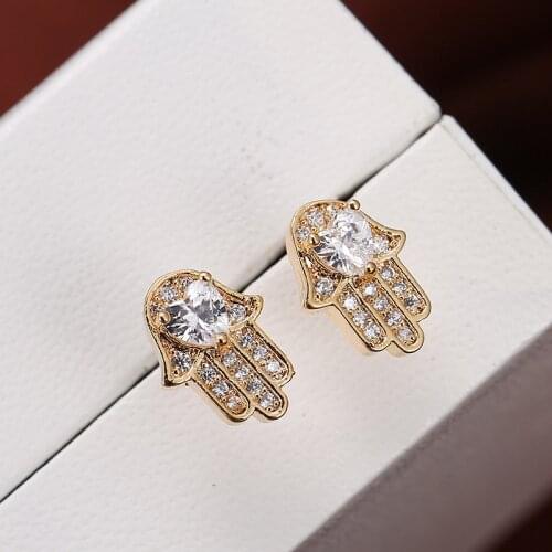 DE320 Street Series Fashion Exquisite Copper Zircon Creative Palm Stud Earrings Girls Gift Evening Woman Jewelry Stud Earrings