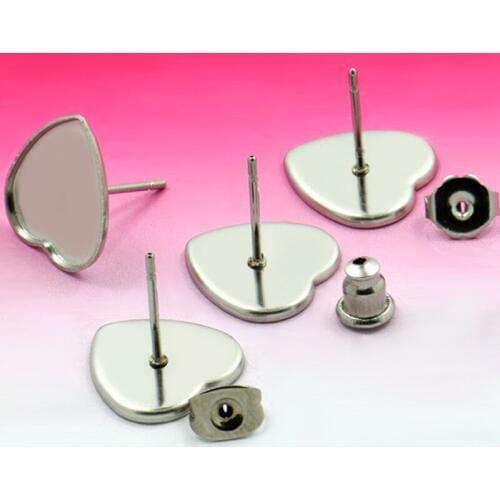20sets Stainless Steel Earrings & Earplugs Heart Shape 10mm 12mm DIY Jewelry Findings Components