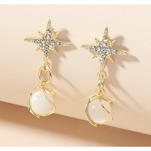 Creative Design Six Pointed Star Earrings Fashion Metal Opal Drop Earrings Cold Wind Trend Temperament Zircon Earrings Jewelry