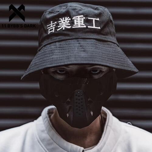 11 BYBBS DARK Hip Hop Bucket Hat Men Long Strap Embroideried Fisherman Hats Streetwear Outdoor Travel Beach Foldable Sun Caps