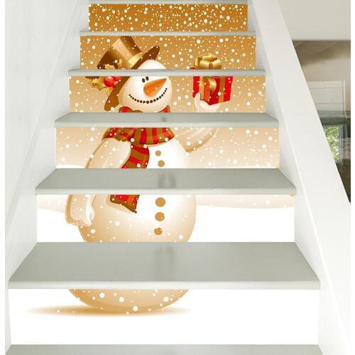Cute Snowman Gifts 3D Stair Stickers DIY Self-adhesive Home Design Decor Floor Decals Murals Living Room PVC Staircase Wallpaper