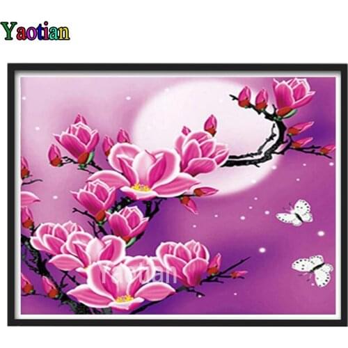Rhinestone Painting Crystal Painting Diy Diamond Painting Pink magnolia flower butterfly 3D Cross Stitch Diamond Embroidery Sale