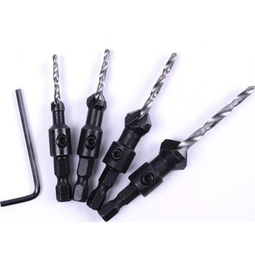 4Pcs/Set 6mm Shank Countersink Drill Bit 6# 10# 13# 16# HSS Chamfering Cutter Set with a mini Wrench For Wood Chamfering Tools