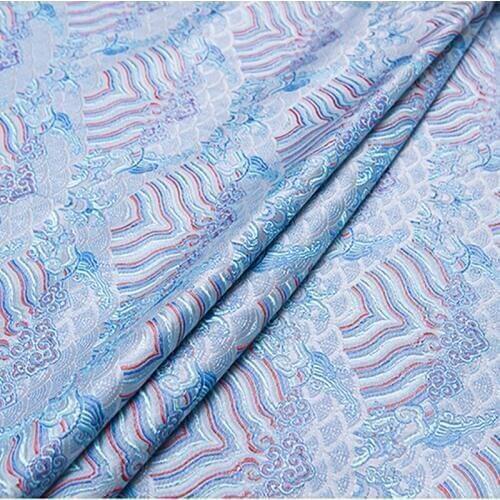 Brocade wave white background fabric for patchwork felt tissue telas dress children cloth bed sheet skirt by 100x75cm