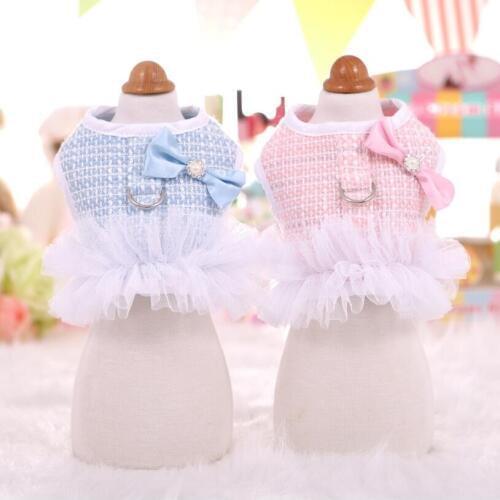 Tweed Princess Pet Cat Harness Leash Set Autumn Dog Harness Breathable Tutu Dress Harness for Small Medium Pet S M L