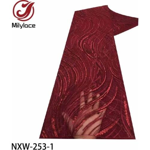 Embroidered Sequins Lace Fabrics for Women African High Quality Lace Fabrics Nigeria Fabrics for Sewing Dress 5Yards NXW-253