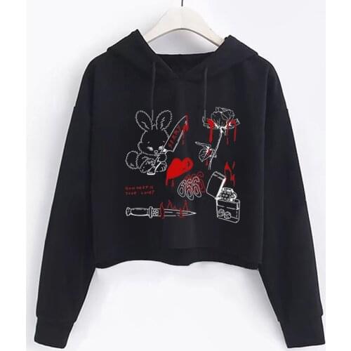 Gothic Hoody Grunge E-Girl Hoodies Women Punk Harajuku Sexy Short Pullovers Vintage Streetwear Long sleeve Cropped Sweatshirts