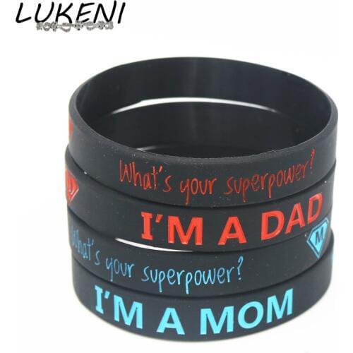 LUKENI 1PC Hot Sale Fashion I AM A DAD/MOM Silicone Wristband Black Silicone Rubber Bracelets &Bangles Family Gift Jewelry SH116