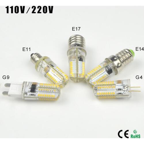 1Pcs Silicone Dimmable G9 G4 E11 E12 E14 E17 LED Lights AC 110V/220V 64 LEDs Clear Corn Bulb Lamp For Crystal Chandelier Light