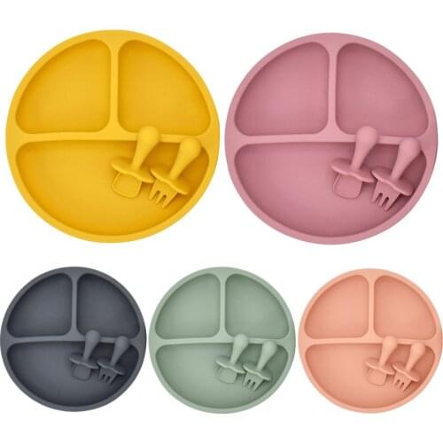 100% Food Approve Silicone Baby Tableware With Suction Cup Toddler Plate And Portable Cartoon Fork Spoon Kids Food Bowl Set