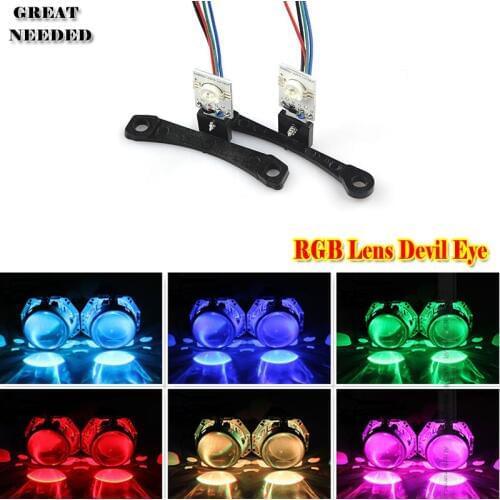 12V RGB Lens Devil Eyes Motorcycle Car LED Colorful Demon Eye Headlight Lens Decoration