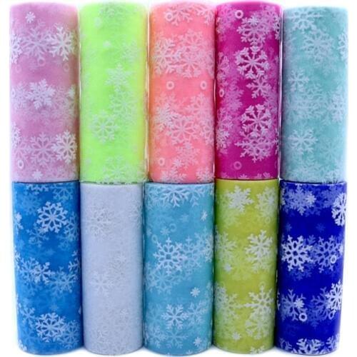 15cm*10Yards Snowflake Glitter Flocking Snow Tulle Roll Organza Fabric Tutu Skirt Wedding Gift Party Supplies Wedding Decoration