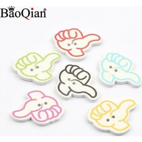 50pc Praise Thumb 2Hole Wooden Buttons for Scrapbooking Crafts DIY Baby Children Clothing Sewing Accessories Button Decoration