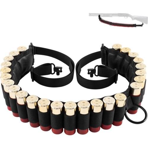 25 Rounds Tactical Shotgun Sling with Shell Holder 12/20 Gauge 2 Point Ammo Sling Non-Slip Adjustable Rifle Sling with Swivels