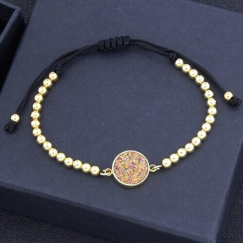 7 Colors Choice Natural Ore Black Rope Adjustable Handmade Copper Bead Rhinestone Bracelets Bangles For Women Wedding Jewelry