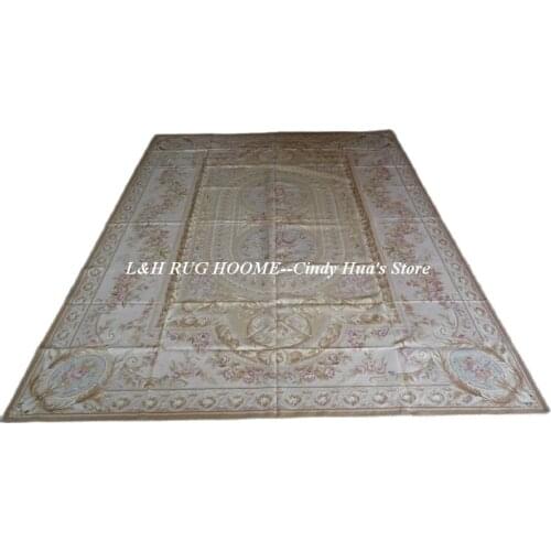 Free shipping 9'x12' Aubusson rugs Beige Vivid colors with madellian French style rugs Floral design