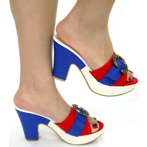 Doershow New fashion royal blue women high heel shoes with big crystal decoration african pumps for dressing STX1-16
