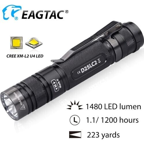 EAGTAC D25LC2 XM-L2 1480LM Super Powerful Flashlight Tactical Torch Portable Lamp Compact Lantern