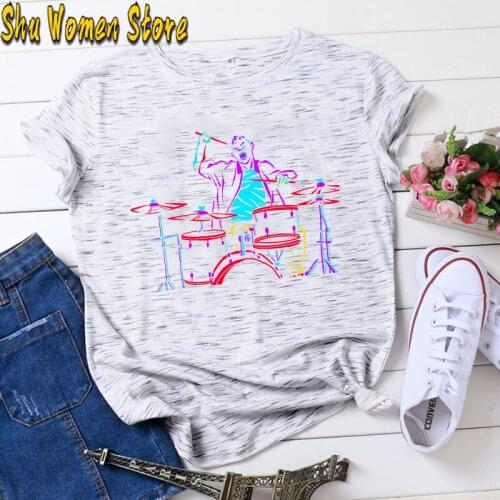 Fashion Style music t-shirt Singing playing guitar print short sleeve t-shirt women men lovely top grunge aesthetic y2k top